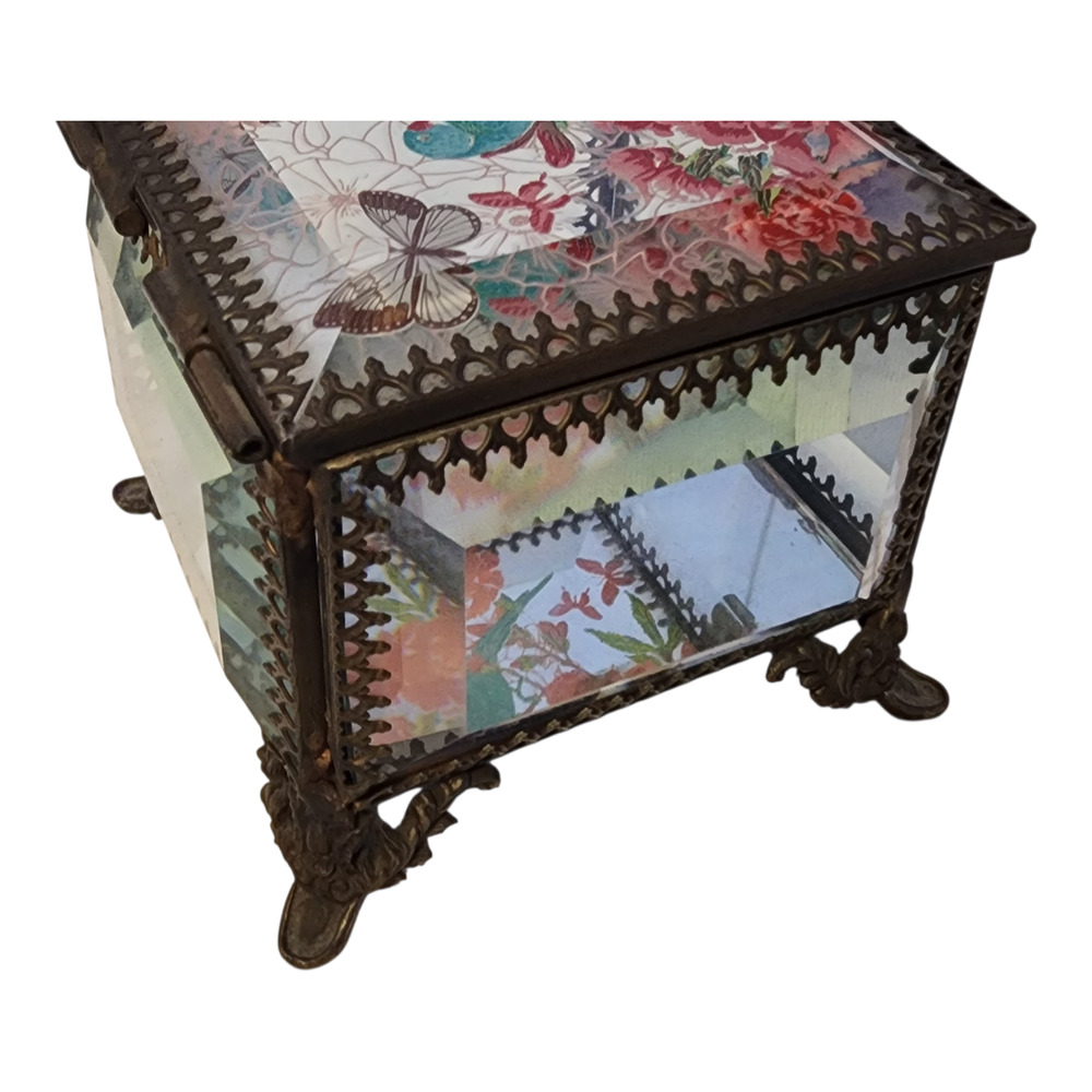 Nicole Miller Glass Trinket Box Bird Floral Jewelry Box Vintage Style Keepsake - Picture 7 of 11